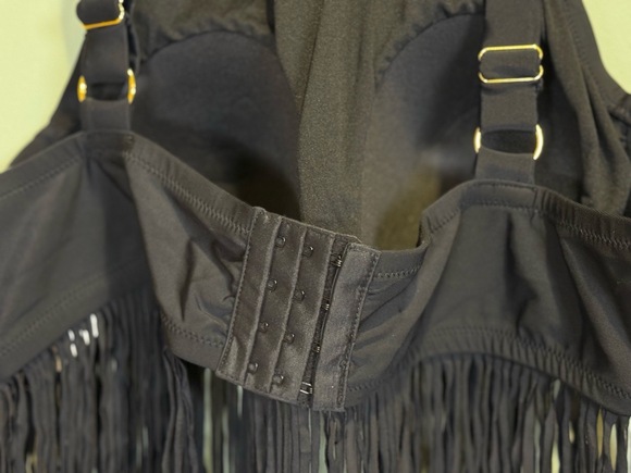 Pink Envelope Bikini Top Womens Size‎ 1X Black Fringe Adjustable Bohemian - Picture 5 of 5